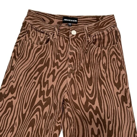 Poster Girl Brown Swirl Print Wide Leg Pants Retro 70s Statement Jeans Size Med - Picture 3 of 9